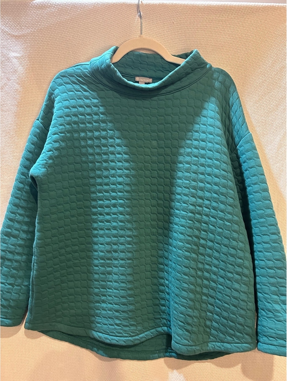 T by Talbots Women's Large Teal Quilted Long Sleeve Pullover Sweatshirt